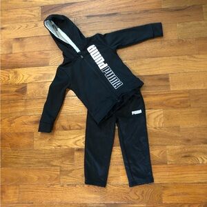 Puma 2-Piece Toddler Track Suit, Black with White Lettering  2T